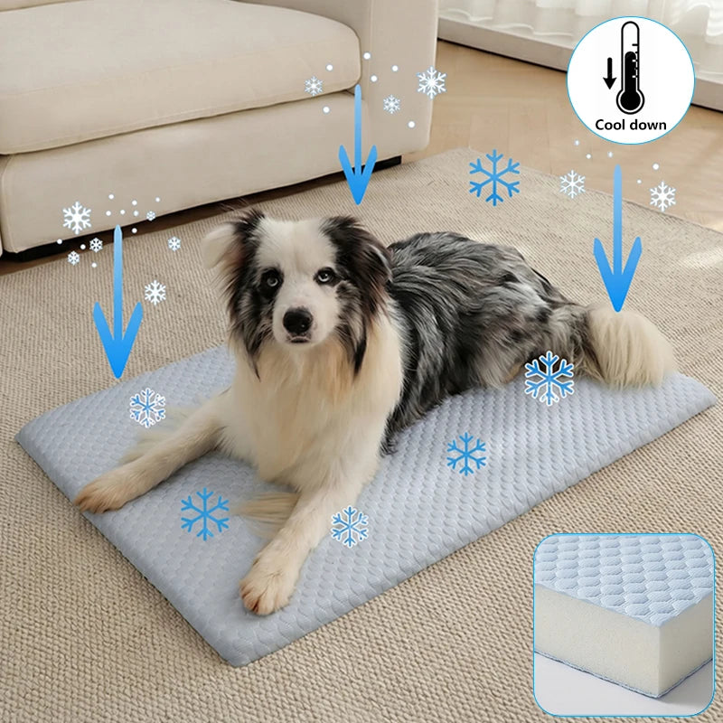 New Summer Ice Silk Cooling Pet Mat Thick Breathable Dog Bed Pad Non-Slip Washable Pet Cooling Sheet for Medium Large Dogs Cats